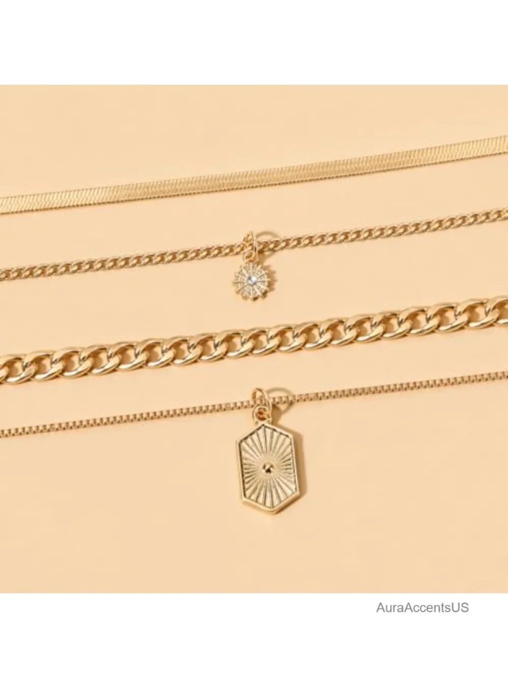 Layered Gold Tone Choker Necklace, Chunky Chain Tassel Pendant, Statement